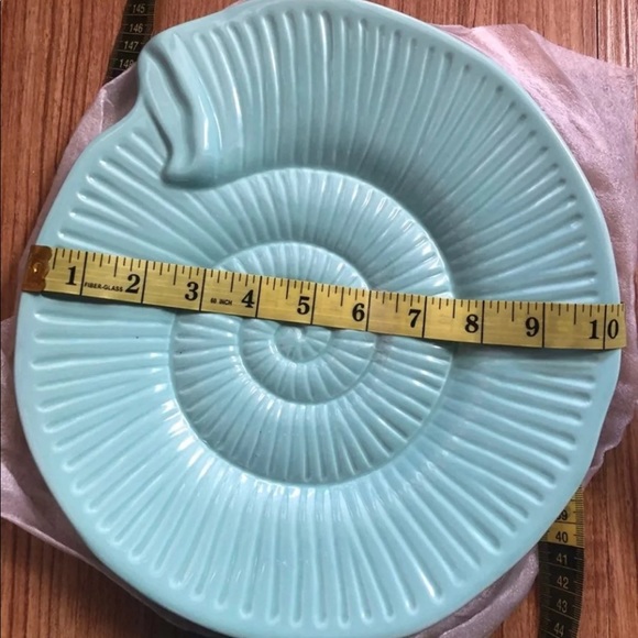 NWT 4-pc Porcelain Big Aqua Sea Shell Dinner Plates - Picture 3 of 9
